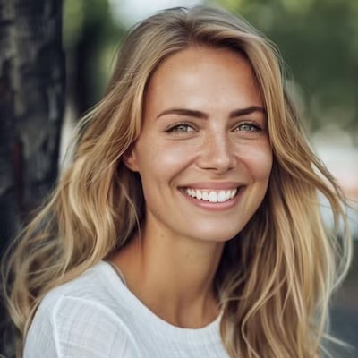 woman with blonde hair and bright smile